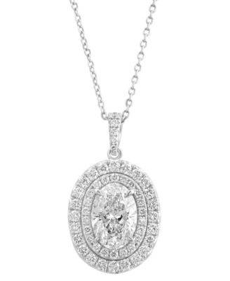 EFFY Collection - Lab Grown Diamond Oval & Round Double Halo 18" Pendant Necklace (2-3/4 ct. t.w.) in 14k White Gold