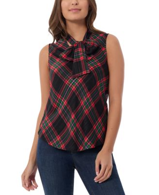 Jones New York - Petite Plaid-Print Bow-Tie Sleeveless Top