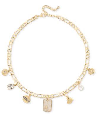 On 34th - Gold-Tone Crystal & Imitation Pearl Mixed Charm Necklace, 18" + 3" extender