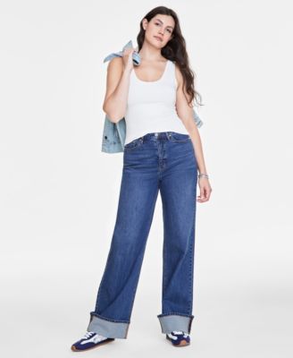 On 34th - Women's Denim Tinted Cuffed Wide-Leg Jeans