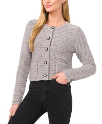 CeCe - Women's Button-Front Textured Cardigan Sweater