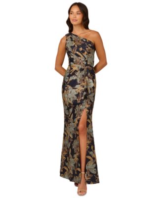 Adrianna Papell - Petite Floral-Jacquard One-Shoulder Gown