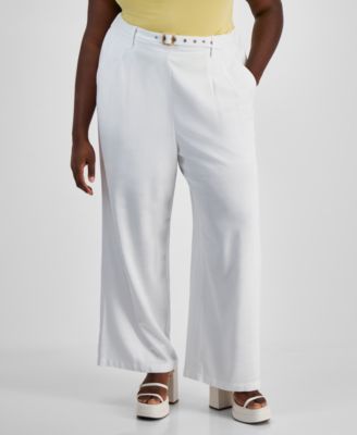 Bar III - Trendy Plus Size Grommet-Belt Wide-Leg Pants