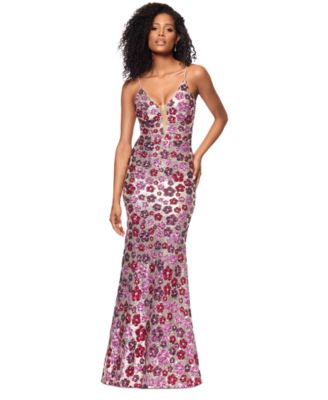Betsy & Adam - Women's Floral-Sequinned Plunging-Neck Gown