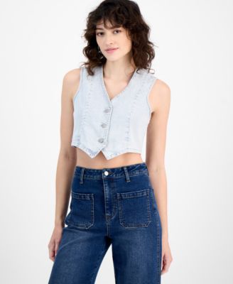 And Now This - Women's Striped Button-Front Denim Vest, Exclusively at Macy's