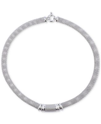 Macy's - Diamond Pav&eacute; Dew Drop Bar Mesh 18" Collar Necklace (3/4 ct. t.w.) in Sterling Silver