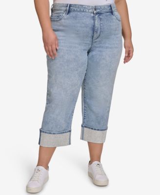 KARL LAGERFELD PARIS - Plus Size Mid-Rise Crystal Cuffed Jeans