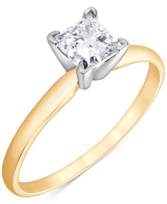 Macy's - Diamond Princess-Cut Solitaire Ring (3/4 ct. t.w.) in 14k Yellow & White Gold