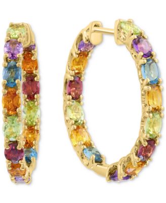 EFFY Collection - Multi-Gemstone In & Out Small Hoop Earrings (4 ct. t.w.) in Gold-Plated Sterling Silver, 1"