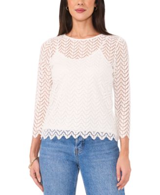 Vince Camuto - Women's Lace Crewneck 3/4-Sleeve Top