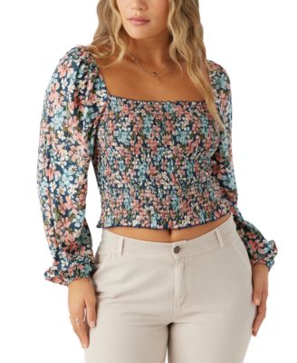O'Neill - Juniors' Lenka Printed Square-Neck Smocked Top