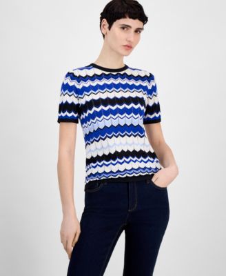 Anne Klein - Petite Chevron-Stitch Short-Sleeve Crewneck Top