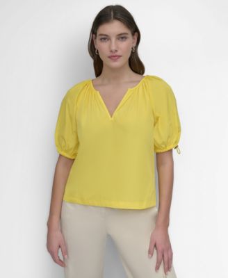DKNY - Women's Split-Neck Short-Sleeve Blouse