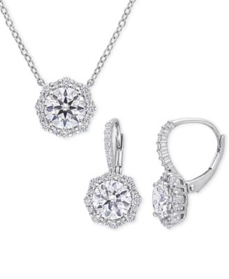 Macy's - 2-Pc. Set Moissanite (4-5/8 ct. t.w.) Round Drop Earrings & Pendant 17" Necklace in Sterling Silver