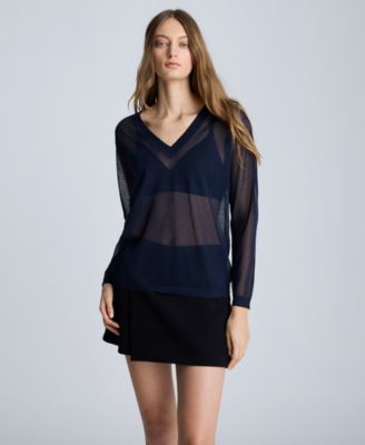 Kenneth Cole - Women's Sheer Oversized V-Neck Sweater