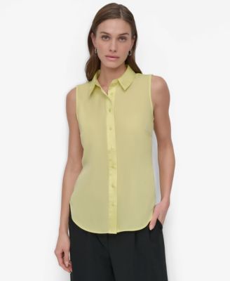 DKNY - Women's Sleeveless Button-Front Collared Blouse