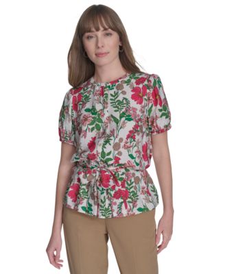 Tommy Hilfiger - Women's Printed Button-Front Tie-Waist Blouse