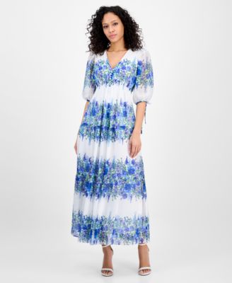Taylor - Women's Printed V-Neck Smocked-Waist Dress