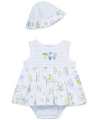 Little Me - Baby Girls Cotton Garden Popover Bodysuit & Hat, 2 Piece Set