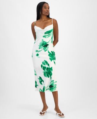 Bar III - Women's Printed Satin Cowlneck Dress