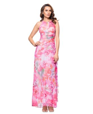 B&A By Betsy and Adam - Petite Printed Mesh Halter Dress
