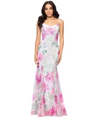 Betsy & Adam - Women's Sequin Floral Print Sleeveless Gown