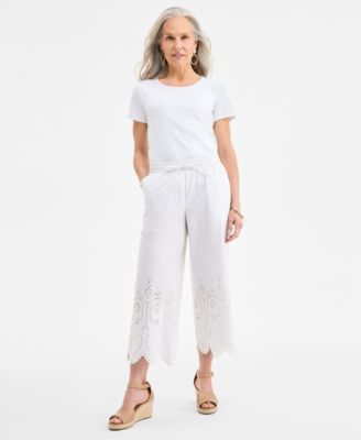 Style & Co - Women's Cotton Eyelet-Embroidered Wide-Leg Pants