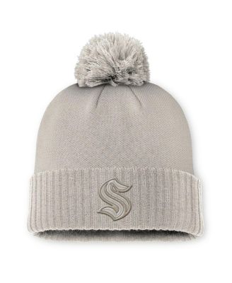 Fanatics - Women's Tan Seattle Kraken Authentic Pro Road Cuffed Knit Hat with Pom