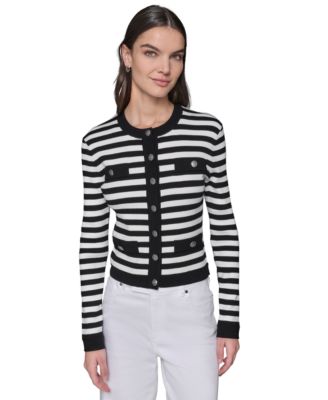 KARL LAGERFELD PARIS - Women's Four-Pocket Stripe Cardigan