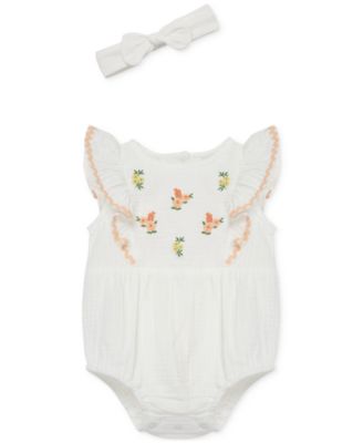 Little Me - Baby Girls 2-Pc. Gauze Embroidered Flowers Bubble Romper & Headband Set
