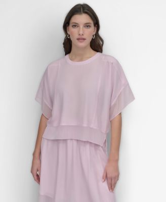 DKNY - Women's Seamed Chiffon-Trim Dolman-Sleeve Top