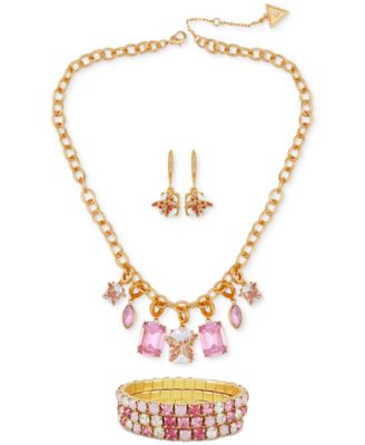 GUESS - Mixed Stone Butterfly Statement Necklace, Drop Earrings & 3-Pc. Stretch Bracelet Set