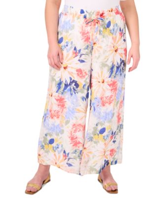 Vince Camuto - Plus Size Floral Angled-Hem Wide-Leg Pants