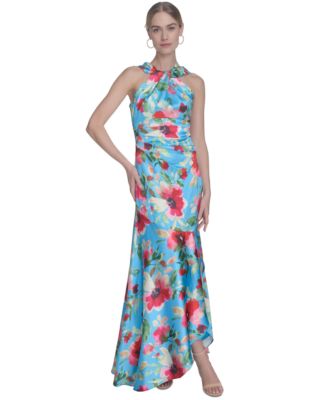 Eliza J - Women's Floral-Print Twist-Front Halter Gown