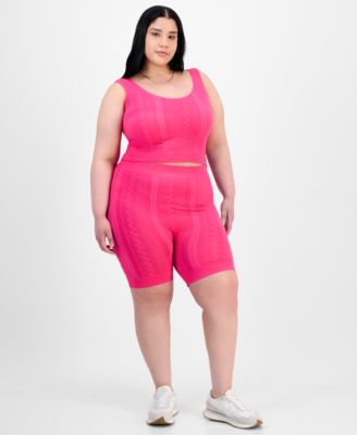FULL CIRCLE TRENDS - Trendy Plus Size Mixed Stitch Crop Top & Bike Shorts Set