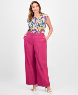 Tahari ASL - Plus Size Front-Zip Wide-Leg Pants