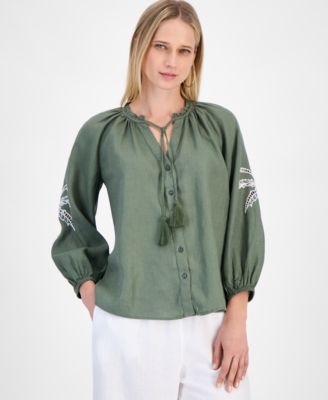 Charter Club - Women's Embroidered 100% Linen Top
