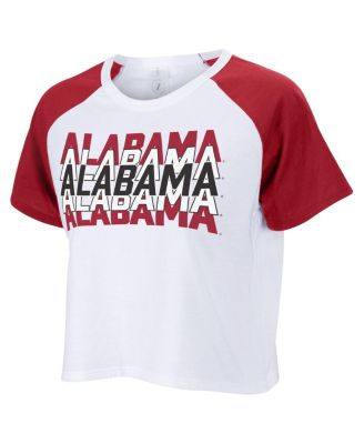 ZooZatz - Women's White Alabama Crimson Tide Color Block Repeat Raglan Cropped T-Shirt