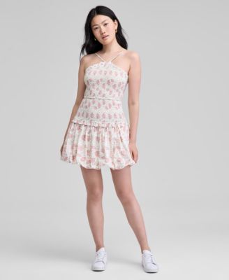 And Now This - Women's Printed Cotton Halter Smocked Bubble-Hem Dress, Exclusively at Macy's