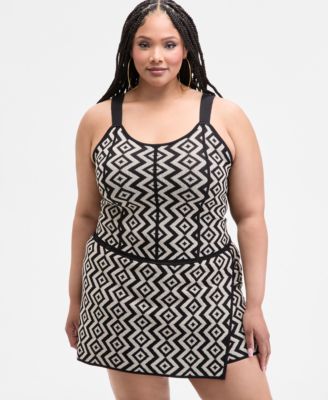 Nina Parker - Trendy Plus Size Geo-Knit Tank