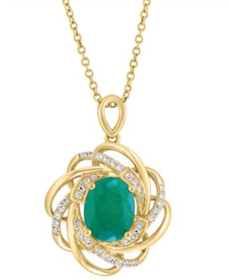 EFFY Collection - Emerald (1-1/2 ct. t.w.) & Diamond (1/6 ct. t.w.) Spiral 18" Pendant Necklace in 14k Gold