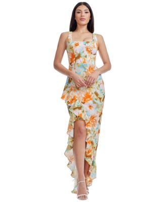 Dress the Population - Women's Charlene Square-Neck Ruffle-Trim Gown