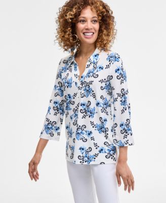 JM Collection - Women's Printed Collared 3/4-Sleeve Top, Exclusively at Macy's