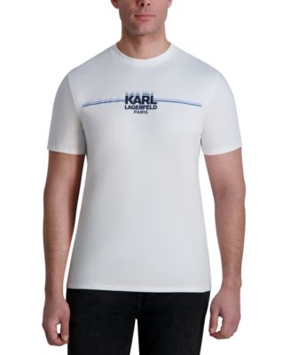KARL LAGERFELD PARIS - Men's Short Sleeve Crewneck Racing Stripe Logo T-Shirt
