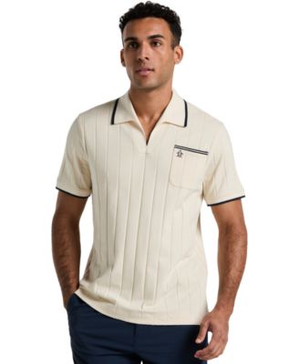 Original Penguin - Men's Slim-Fit Ribbed Open Collar Polo Shirt