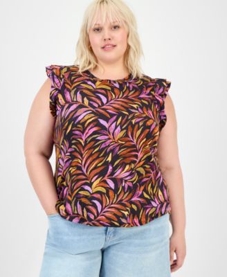 Democracy - Trendy Plus Double Ruffle Cap-Sleeve Top