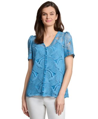 Jones New York - Women's Rowan Lace Short-Sleeve Blouse