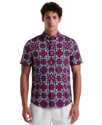 Original Penguin - Men's Slim Fit Short Sleeve Medallion Print Button-Down Shirt
