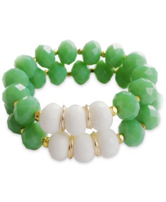Michael Gabriel Designs - Gold-Tone Green Crystal & White Agate Beaded Stretch Bracelet