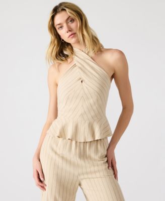 Steve Madden - Women's Kosta Striped Halter Peplum Top